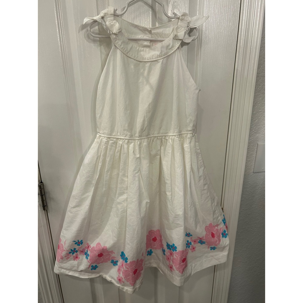 Janie‎ and Jack Dress White Pink Blue Floral Bow Shoulder Cotton Easter Size 10